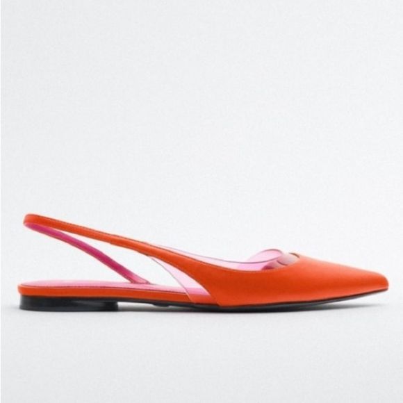 Zara Orange Pink Slingback Flat Sandals Shoes Size 6 - Picture 2 of 5